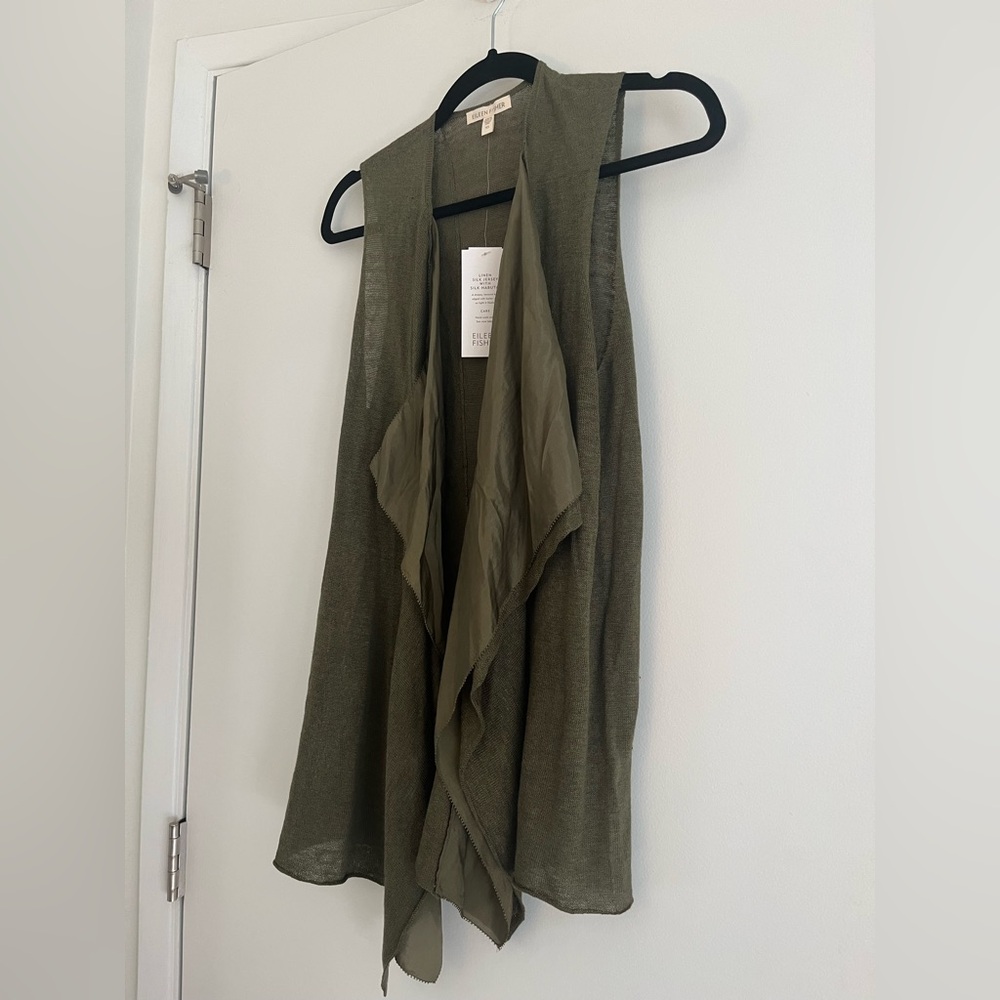 ✨ NWT Eileen Fischer Raw Hem Linen Silk Jersey Vest Sleeveless Blouse Vest ✨
